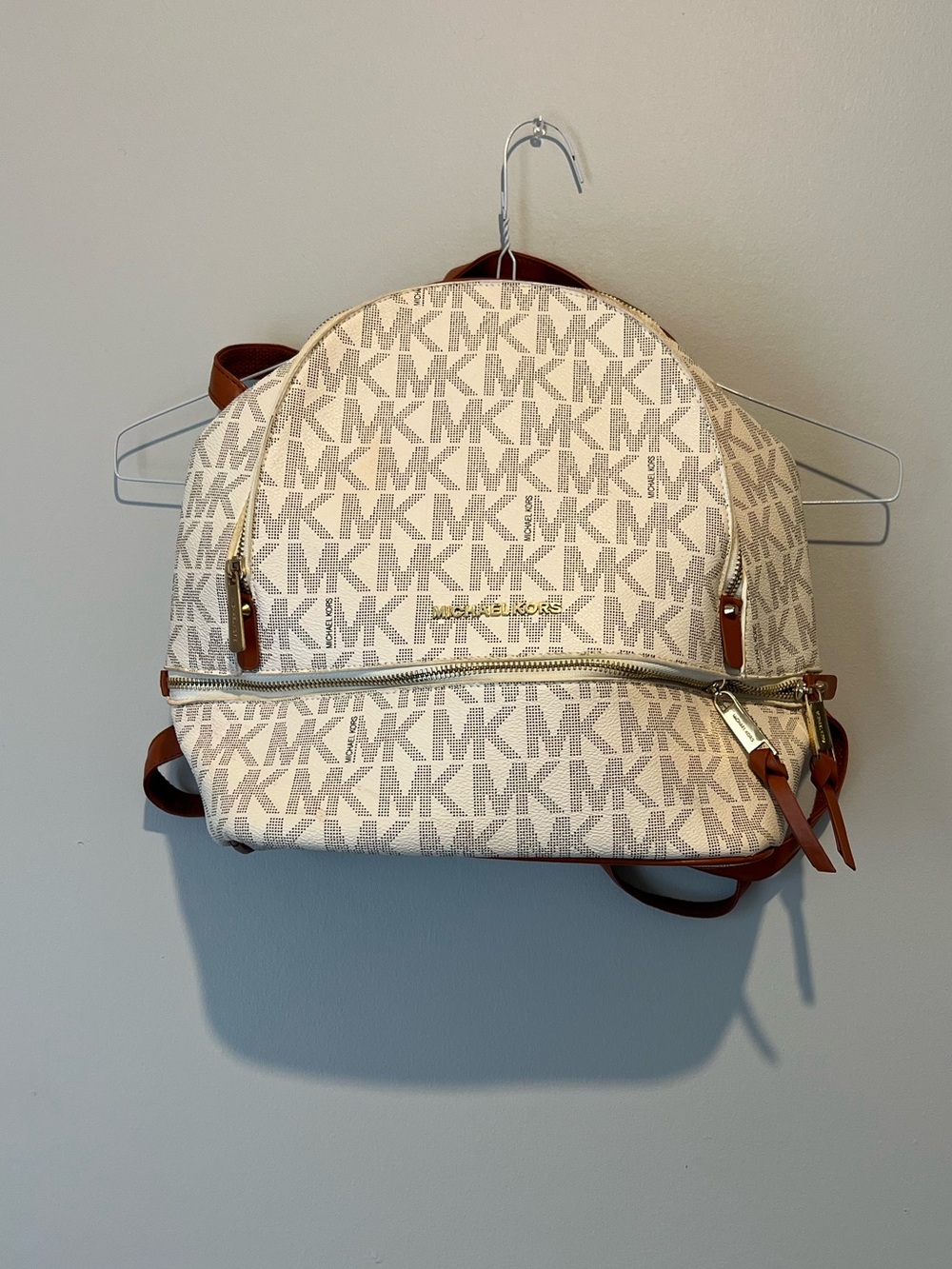 Michael Kors Cream and Tan MK Logo Backpack